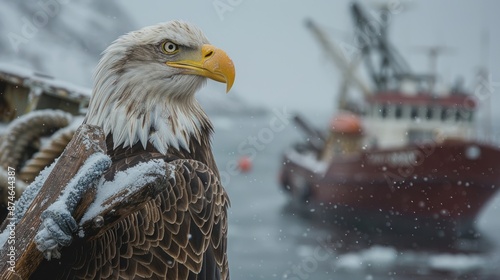 Majestic Bald Eagle on a Snowy Day photo