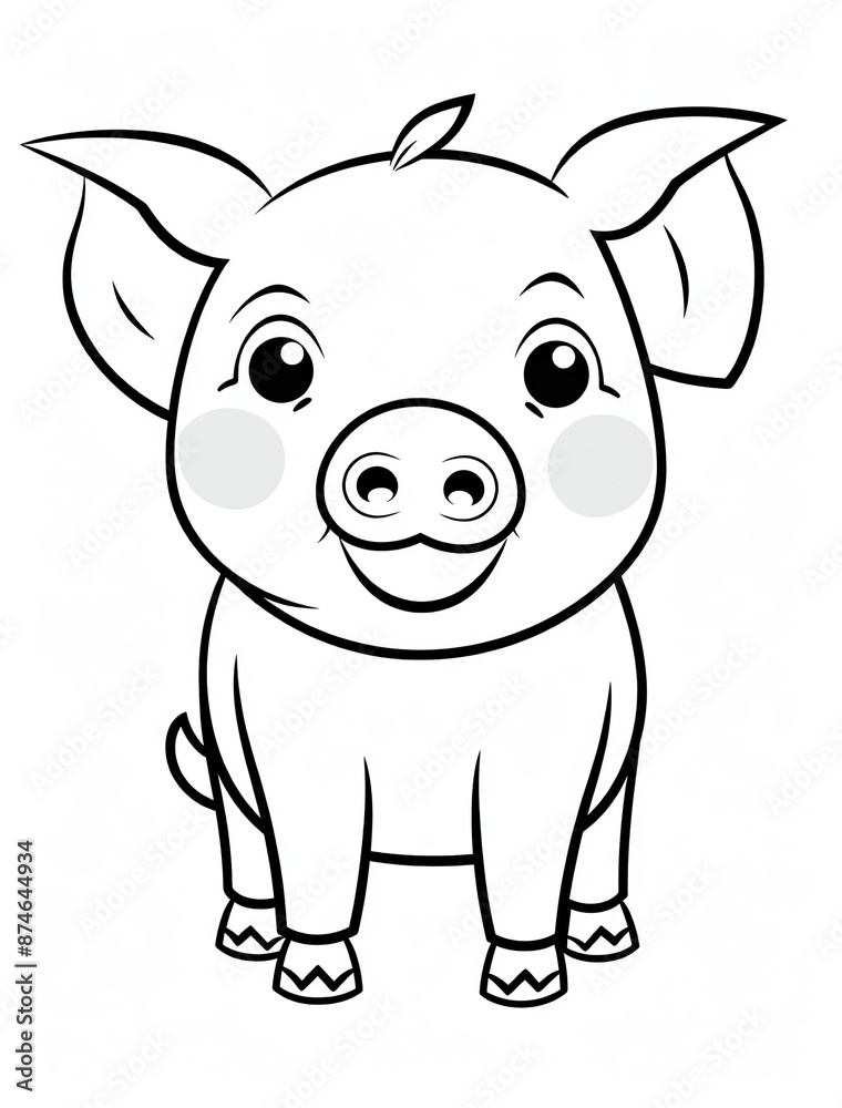 A cute pig with simple lines and large black eyes, suitable for coloring pages A cute pig with simple lines and large black eyes, suitable for coloring pages