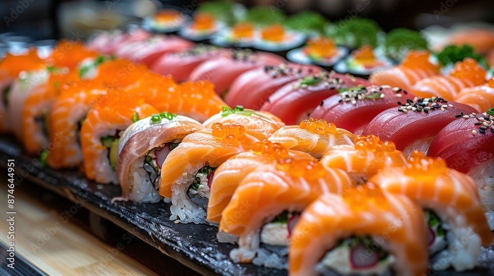 A Close-Up View of Delicious Sushi Rolls A Close-Up View of Delicious Sushi Rolls