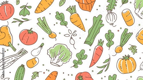 Colorful Hand Drawn Vegetable Pattern seamless background