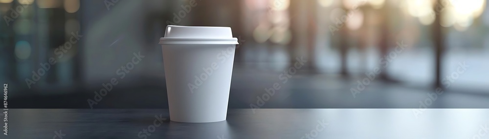 White Coffee Cup Mockup on Gray Table with Blurry Background Illustration White Coffee Cup Mockup on Gray Table with Blurry Background Illustration
