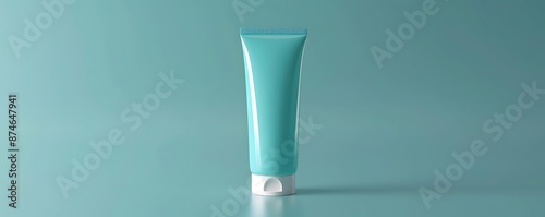 Blue Plastic Tube Mockup on Teal Background - 3D Render