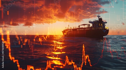 Tanker ship with crude oil prices displayed, crude cost rise, transportation impact