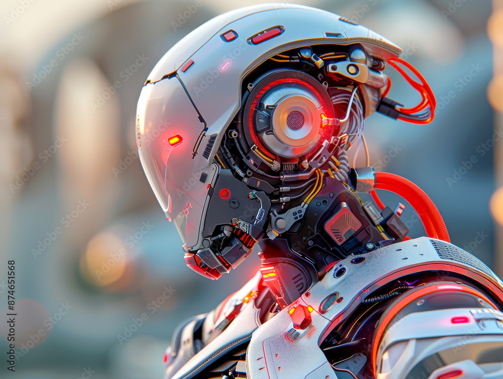 Futuristic Robot Head with Glowing Red Eyes Futuristic Robot Head with Glowing Red Eyes