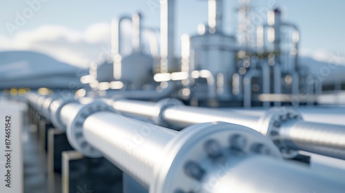 A carbon capture and storage facility in action, capturing CO2 emissions from industrial sources, with a focus on the infrastructure for transporting and storing captured carbon underground