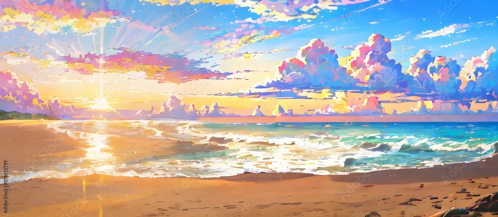 Obraz premium 美しいビーチの夕焼けの風景と空のグラデーションと美しい雲