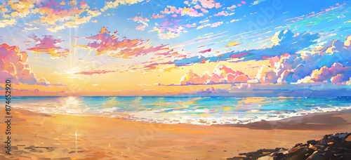 美しいビーチの夕焼けの風景と空のグラデーションと美しい雲