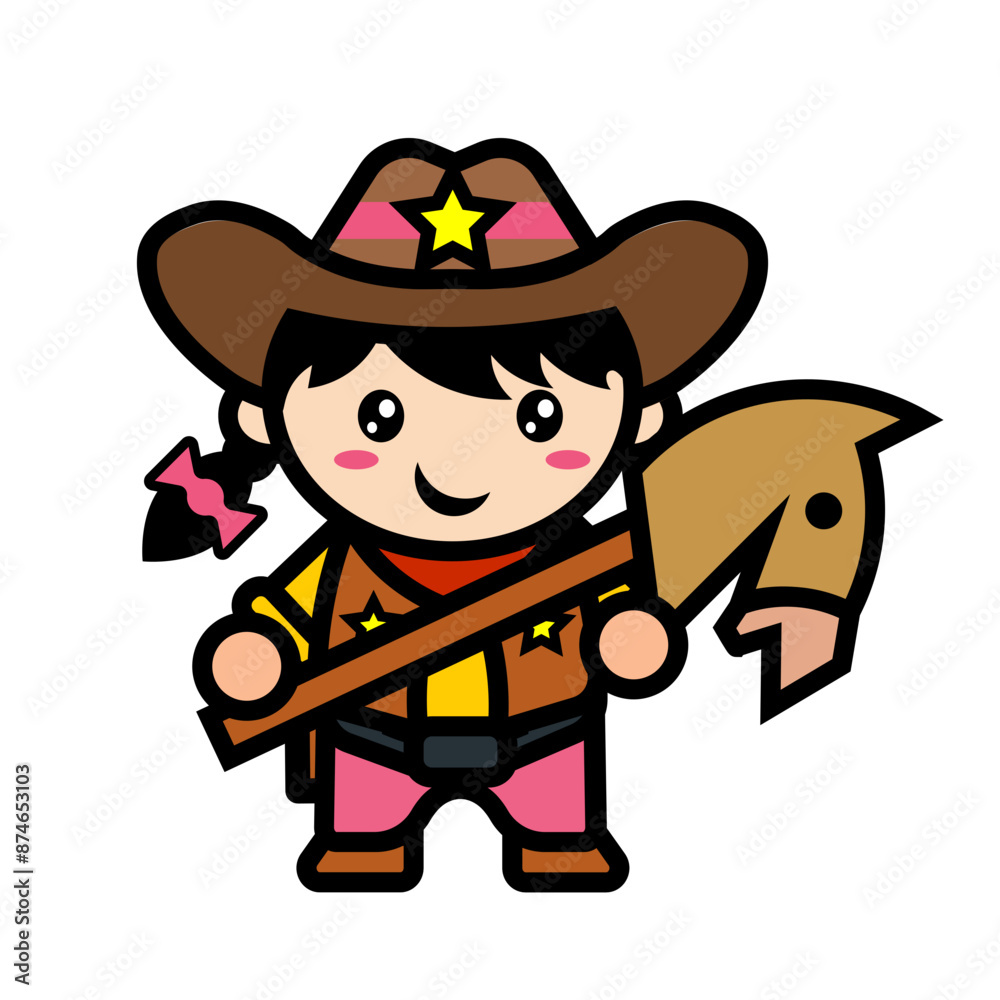 cowboy girl playing with toy horse