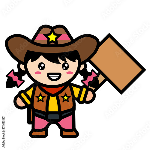 cowboy girl holding a board