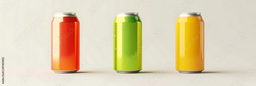 Three Colorful Aluminum Cans 3D Illustration Three Colorful Aluminum Cans 3D Illustration