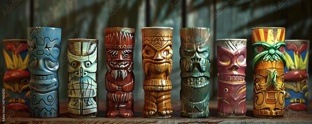 Collection of Colorful Tiki Statues Illustration Collection of Colorful Tiki Statues Illustration