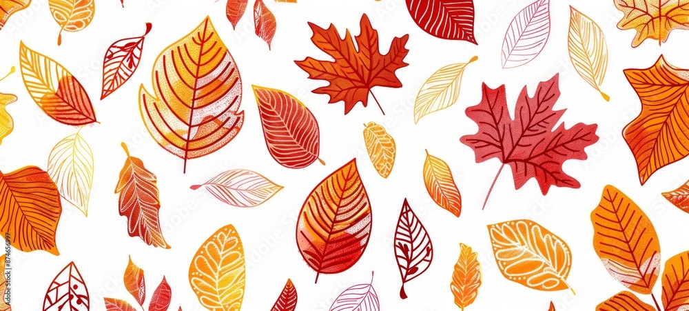 Autumn leaves pattern in warm colors, Concept of fall season, nature, art. Abstract autumn background. Banner. Copy space Autumn leaves pattern in warm colors, Concept of fall season, nature, art. Abstract autumn background. Banner. Copy space