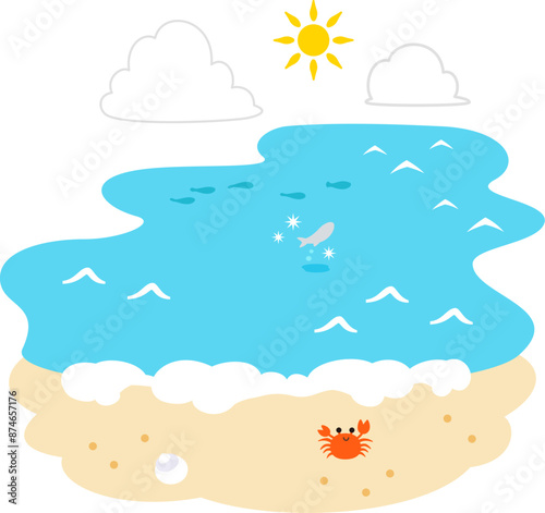 砂浜から沖を臨む風景