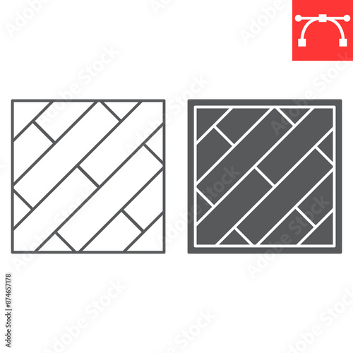 Parquet floor line and glyph icon, interior and home decor, wood floor vector icon, vector graphics, editable stroke outline sign, eps 10.