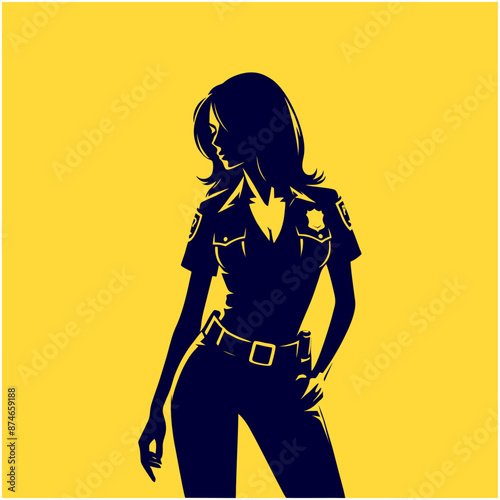 silhouette of woman police officer  posing