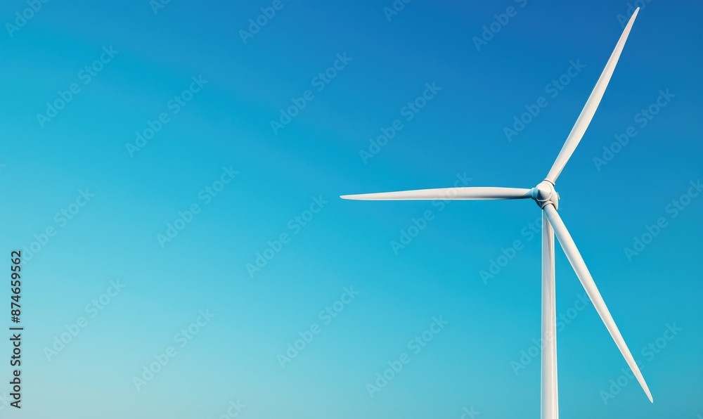 A wind turbine against a clear blue sky, representing clean energy and renewable power generation for a sustainable future. A wind turbine against a clear blue sky, representing clean energy and renewable power generation for a sustainable future.