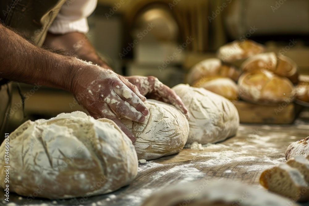 Baker's Hands Shaping Freshly Baked Bread Baker's Hands Shaping Freshly Baked Bread