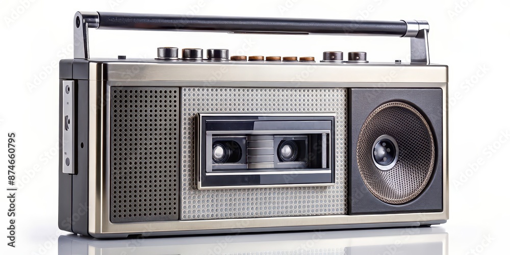Fototapeta premium Retro portable cassette player isolated on background, vintage, music, technology, nostalgia, audio, player, device, portable