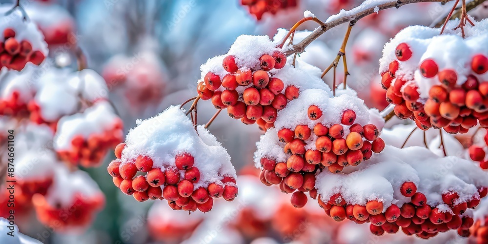 Snow-covered rowan berries in winter , snowy, rowan berries, winter, cold, frost, ice, nature, seasonal, red, berries Snow-covered rowan berries in winter , snowy, rowan berries, winter, cold, frost, ice, nature, seasonal, red, berries
