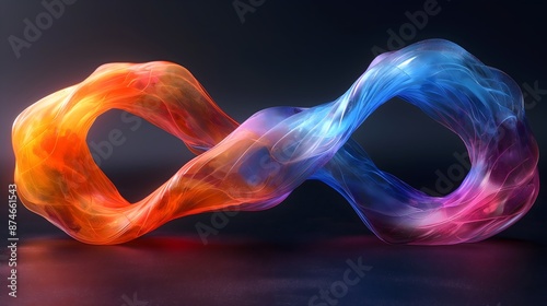 A colorful, glowing, and twisted infinity symbol. The colors are red, blue, and yellow.