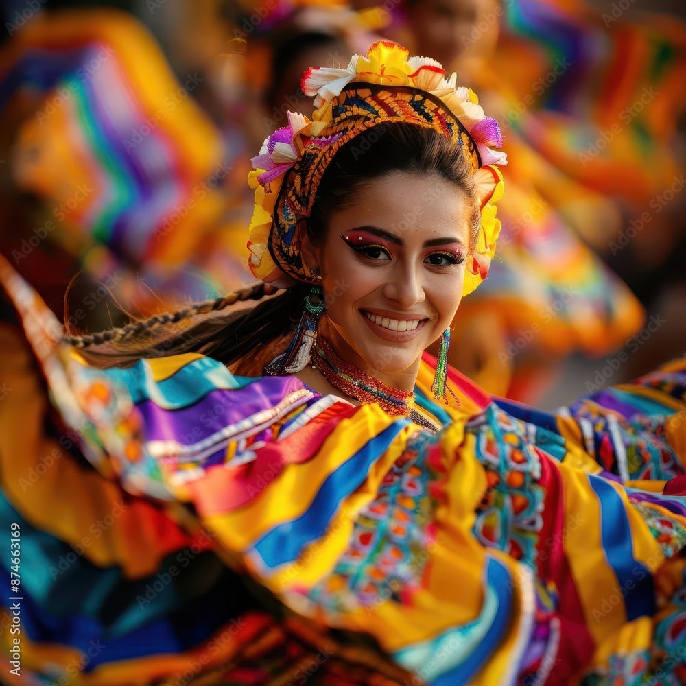 Fototapeta premium Cultural festival vibrant with color, music, and dance, showcasing global traditions and unity in a lively street scene