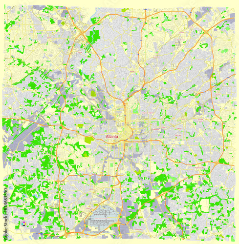 Atlanta Georgia US street map SVG editable Vector