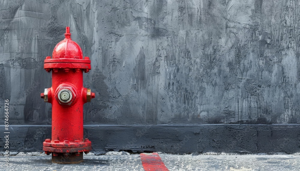 A bright red fire hydrant isolated against a simple, urban backdrop A bright red fire hydrant isolated against a simple, urban backdrop