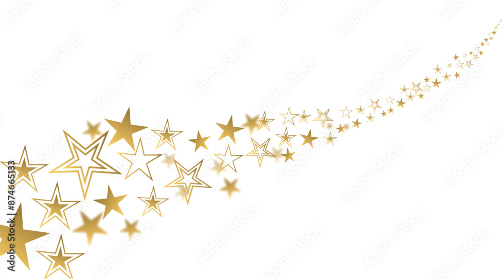 gold stars fly in a stream on a white background gold stars fly in a stream on a white background