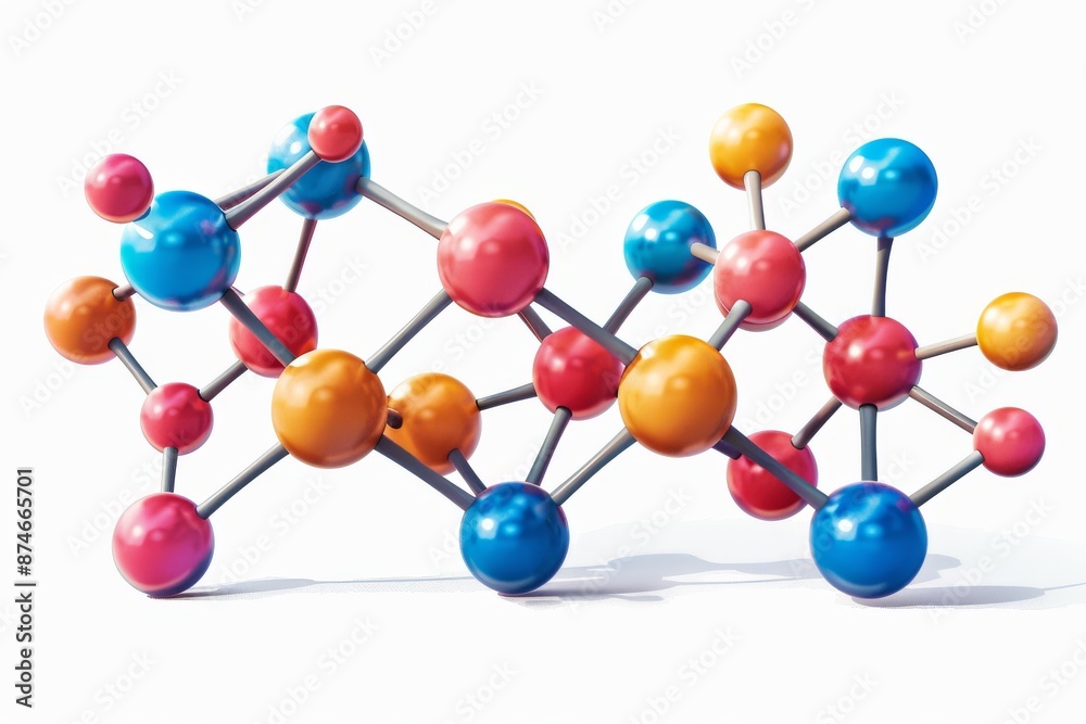 Obraz premium Abstract molecular structure with colorful spheres, scientific illustration, modern design, educational and creative, detailed and engaging, chemistry-themed composition.