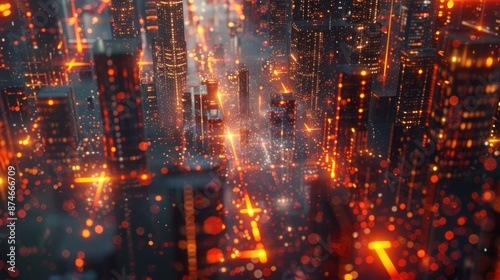 Futuristic Cityscape with Glowing Lights