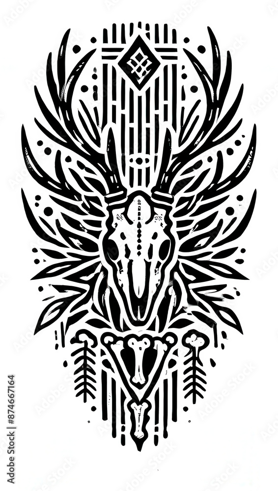 Fototapeta premium TRIBAL TATOO トライバル タトゥ 刺青 和柄 鹿 deer マーコール MARKHOOR Hunting Trophy ハンティング トロフィー