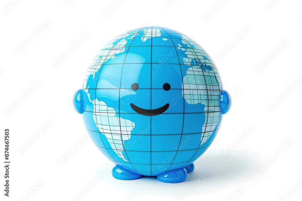 Globe with grid shaped, funny character Globe with grid shaped, funny character