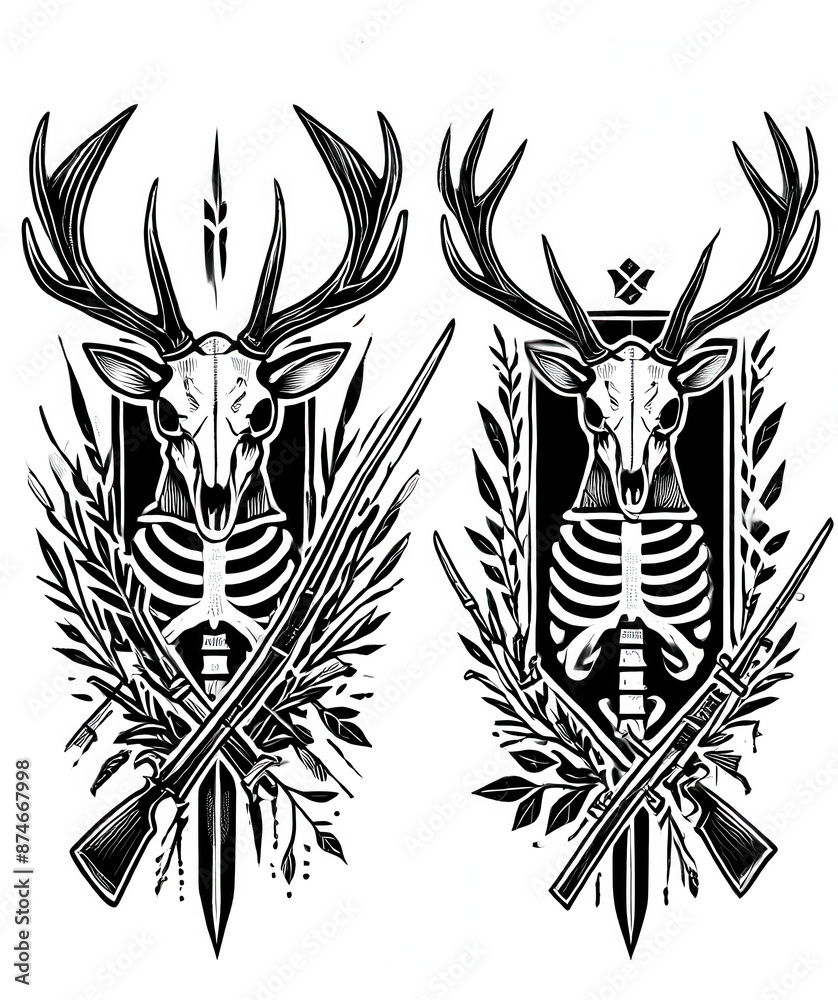 Fototapeta premium TRIBAL TATOO トライバル タトゥ 刺青 和柄 鹿 deer マーコール MARKHOOR Hunting Trophy ハンティング トロフィー