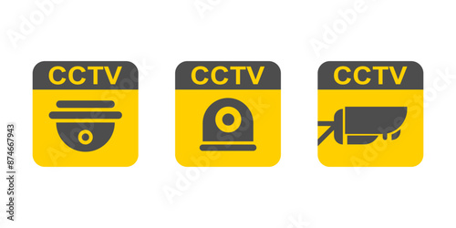 cctv sign collection with flat design or vector monitoring camera
