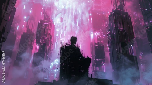 A figure sitting on a throne made entirely of outmoded technology surrounded by a hazy pixelated mist and flashing lights signifying their rule over the realm of weirdcore digital art