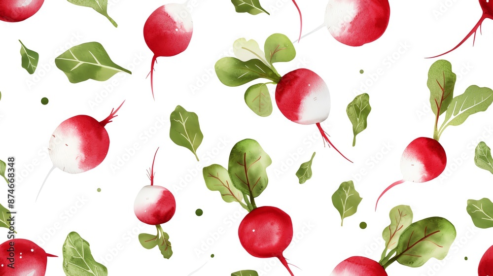 Watercolor radishes in a seamless pattern with hand-drawn minimalist style Watercolor radishes in a seamless pattern with hand-drawn minimalist style
