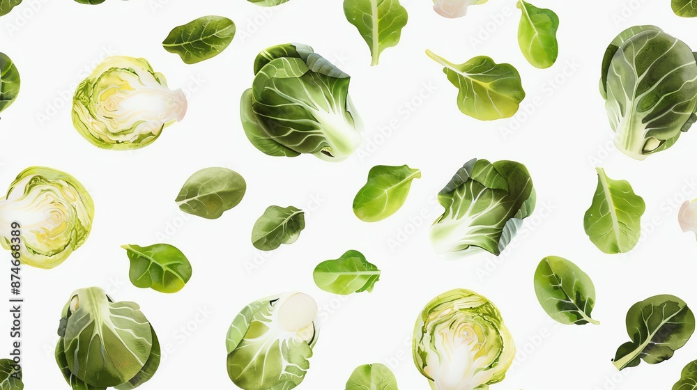 Seamless pattern of fresh green lettuce leaves on a white background. Perfect for health and culinary concepts. Seamless pattern of fresh green lettuce leaves on a white background. Perfect for health and culinary concepts.