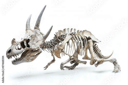 Styracosaurus skeleton, isolated on white photo