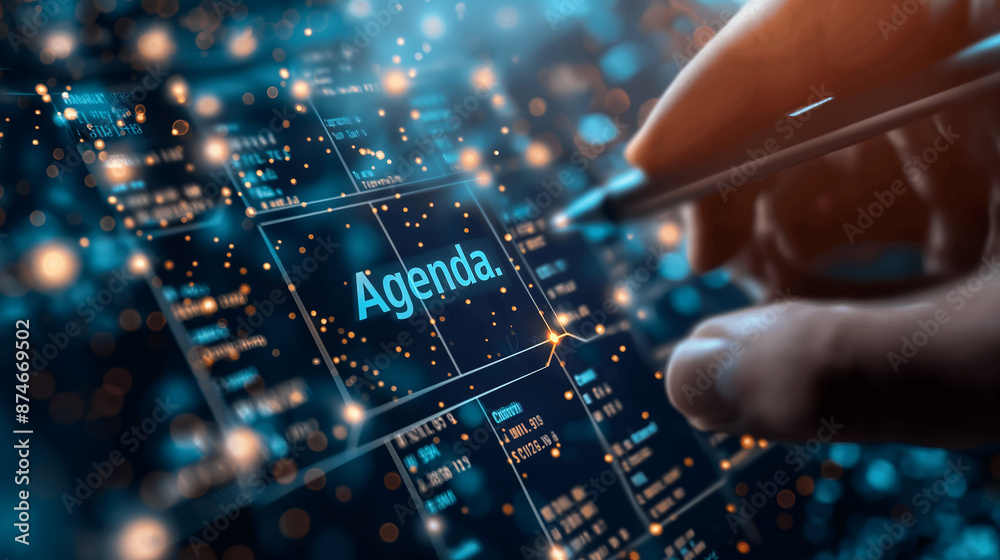 Businessman pointing agenda word on digital screen Businessman pointing agenda word on digital screen