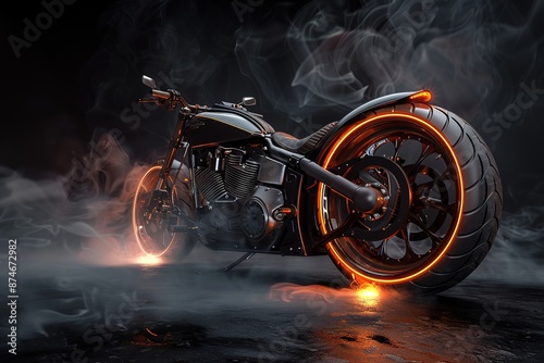 motorcycle bike motorbike motor speed ride dark custom black chopper light transportation wheel smoke retro vintage photo