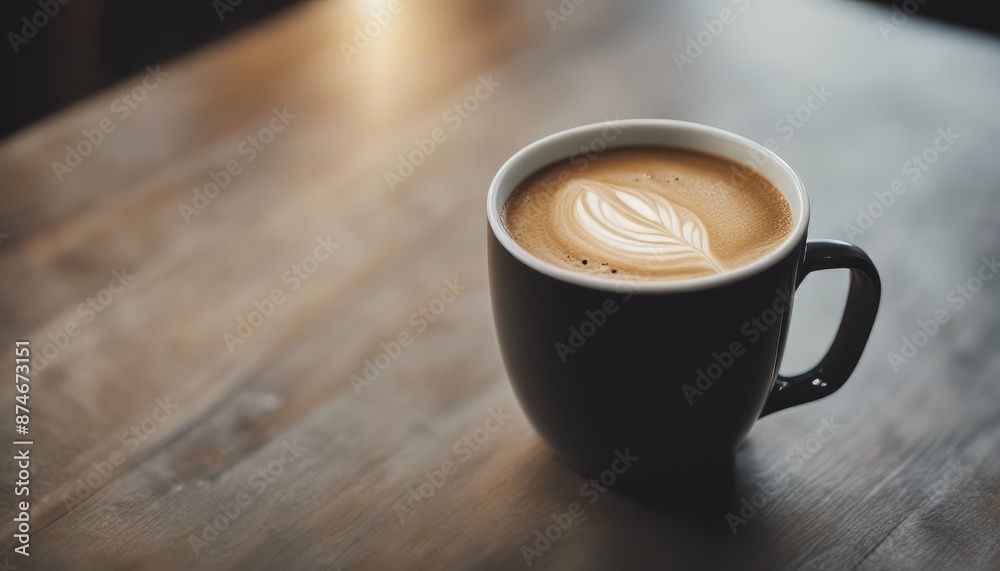 High angle of coffee mug on table with copy space High angle of coffee mug on table with copy space