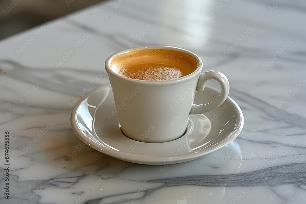 A single cup of espresso with a perfect crema, on a small saucer A single cup of espresso with a perfect crema, on a small saucer