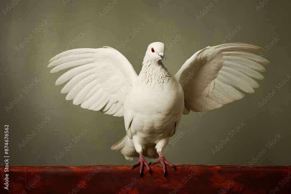 Obraz premium Serene white dove with outstretched wings poised on a vintage backdrop, symbolizing peace