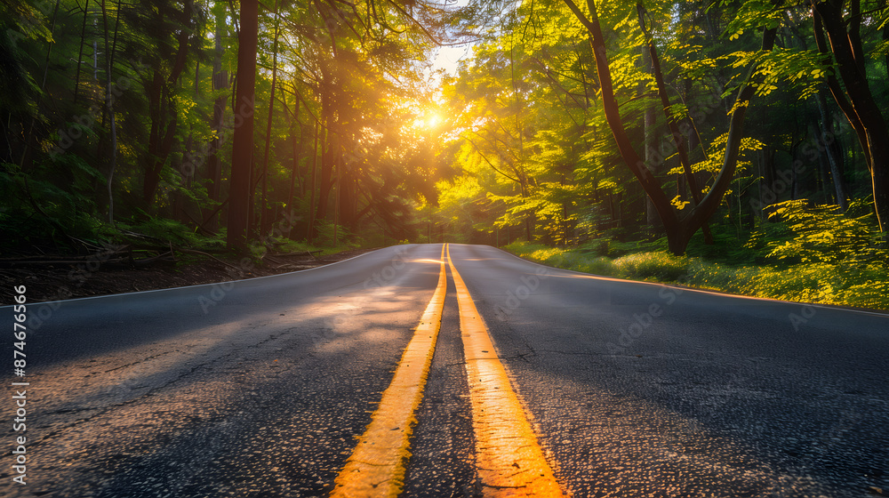 Obraz premium Sunlit Road through Forest