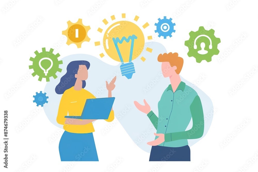 team vector illustration of two people talking and holding team vector illustration of two people talking and holding