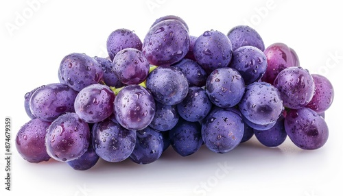 A vibrant purple grape cluster isolated against a clean, white background