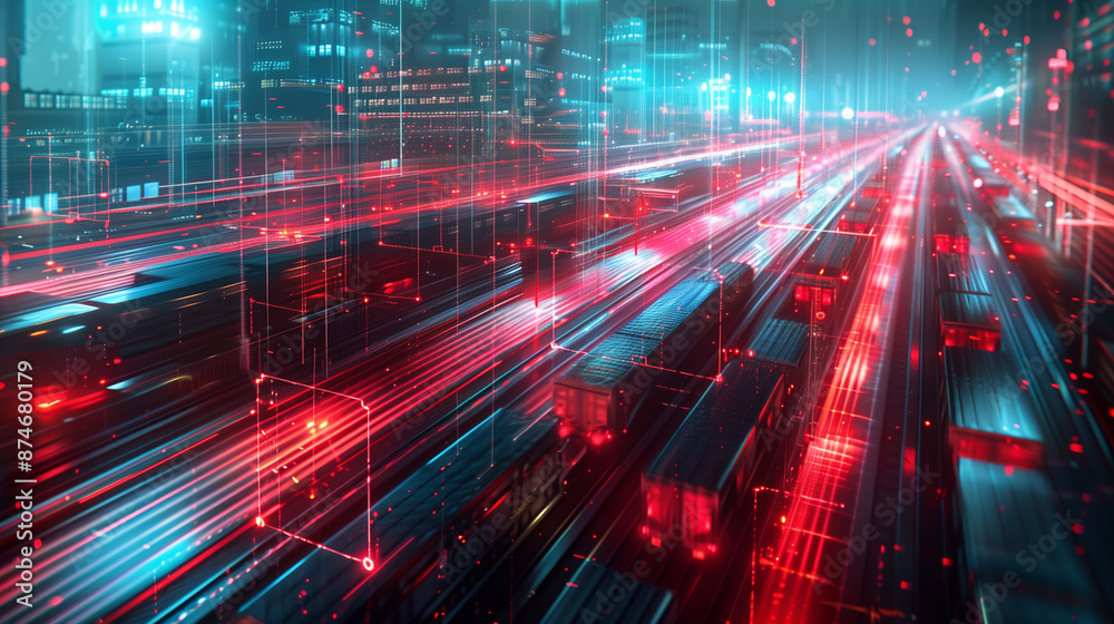 Fototapeta premium Futuristic city with railway lines and containers