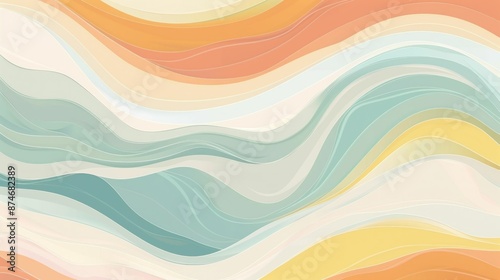 Vibrant Abstract Background with Wavy Lines and Waves in Shades of Orange, Yellow, and Blue