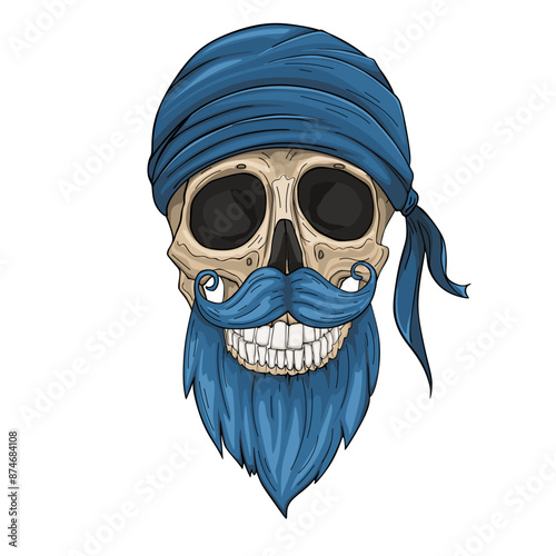 Pirate skull, bearded and mustached vector illustration
