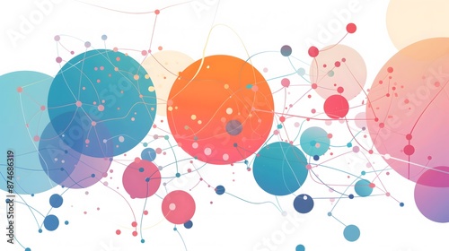 2D Illustration - Abstract Network of Colorful Circles and Lines Representing Connections and Data photo